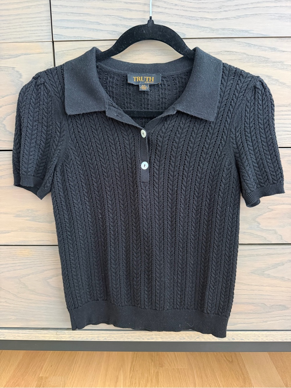 Truth Black Short-Sleeve Cable Knit Polo
